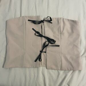 Beige Corset with Black Ribbon Ties